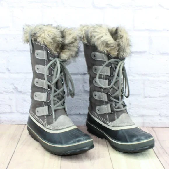 Sorel Joan of Artic Gray Suede Fur Trim Waterproof Winter Boots Size 9 - Picture 3 of 12